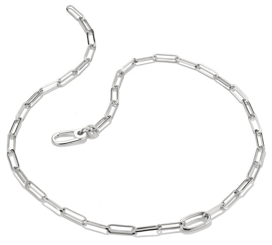 Silversmycke med kedja och paperclip-länkar samt oval länk
