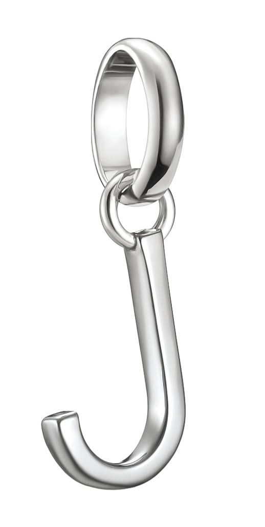 Charmhänge i silver med bokstaven J och en länklänk, blank metallfinish