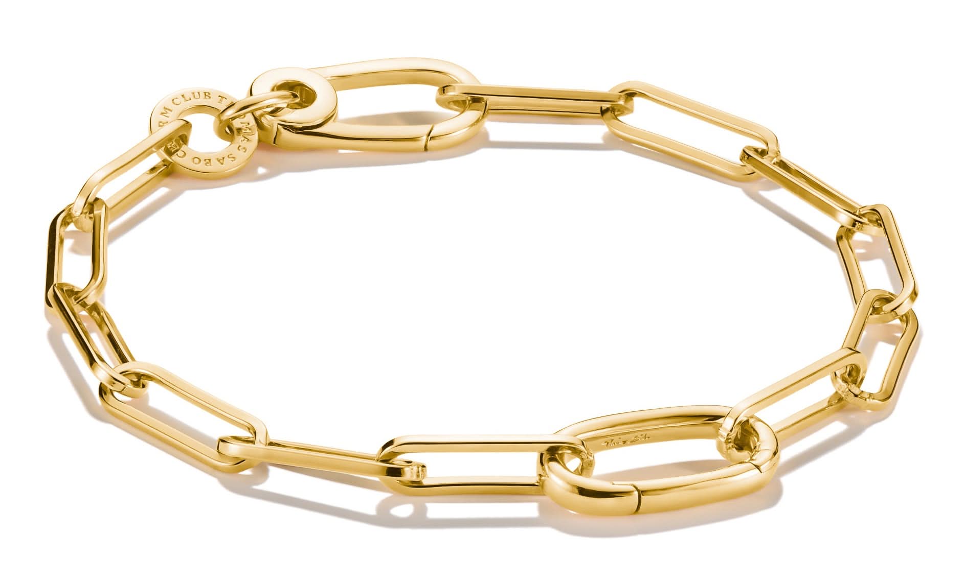 Förgyllt armband med papperslänkar och connect-länk, rund berlock