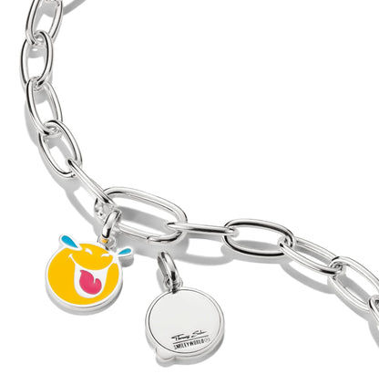 Berlock i silver på pansarkedja med smiley-motiv och rund berlock