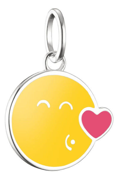 Silversmycke med rund gul smiley och rött hjärta