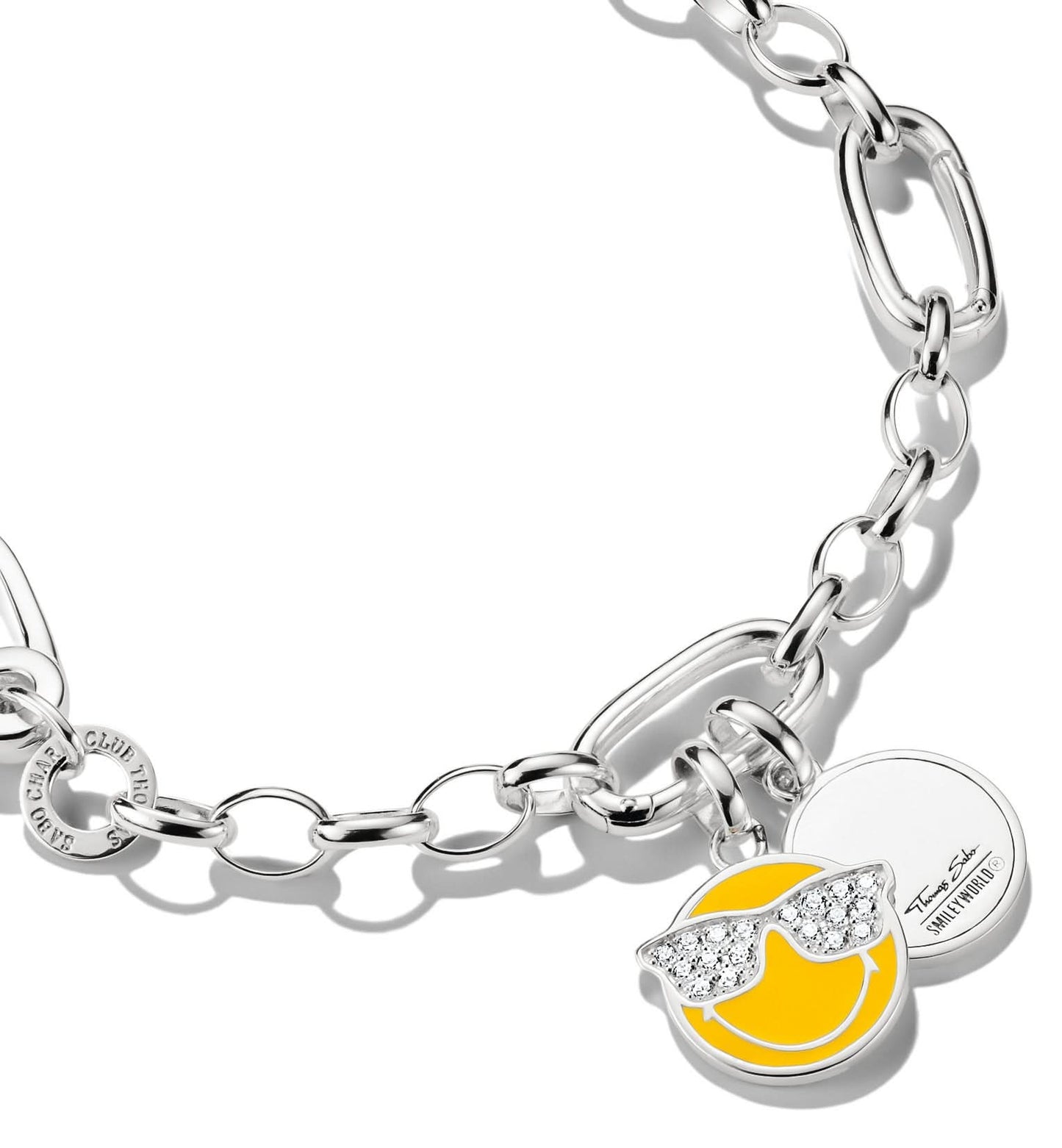 Thomas Sabo SMILEYWORLD® Connect Charm-hängeberlock i silver på pansarlänkarmband, glad gul smiley