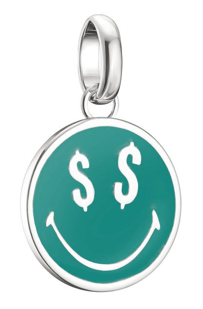 Thomas Sabo SMILEYWORLD® Charm-hängeberlock i silver, rund smiley med $-symboler på turkos