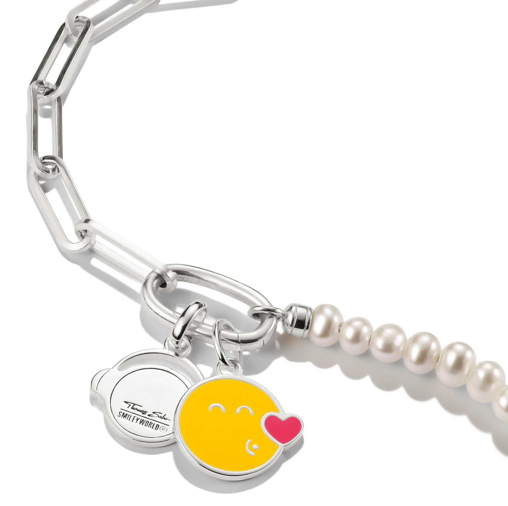 Berlock på ringarmband med pärlor, gul smiley och hjärta