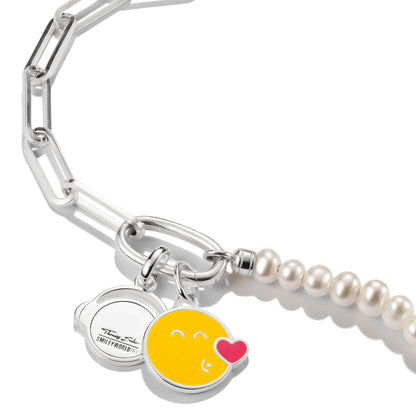 Berlock på ringarmband med pärlor, gul smiley och hjärta