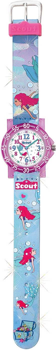 Armbandsur för flickor med rosa armband med havsmotiv, rosa urtavla och clip-spänne