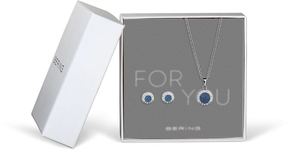 Bering Jewelry smyckesset: Halsband med hänge och runda blåa örhängen