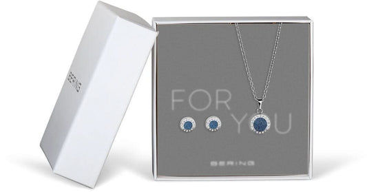 Bering Jewelry smyckesset: Halsband med hänge och runda blåa örhängen