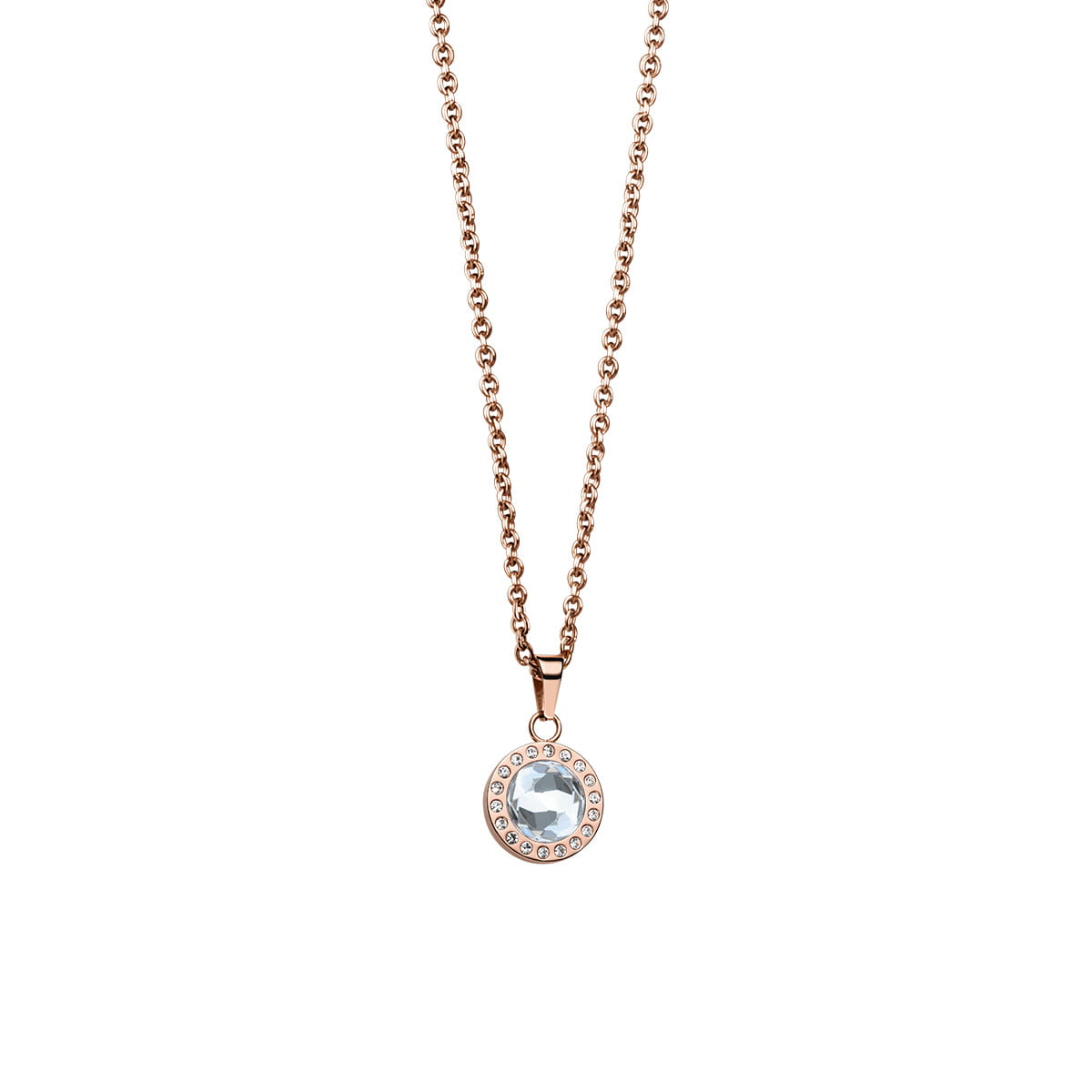 Roséguldpläterat halsband med rund berlock och zirkoniakant