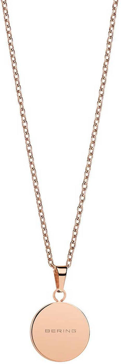 Halsband i rostfritt stål med rund berlock, beige design med BERING-logotyp