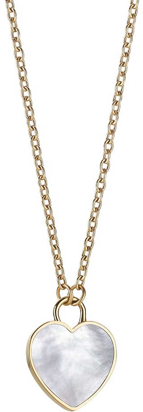 Halsband med guldfärgat kedja och hjärthänge i rostfritt stål, Bering Jewelry