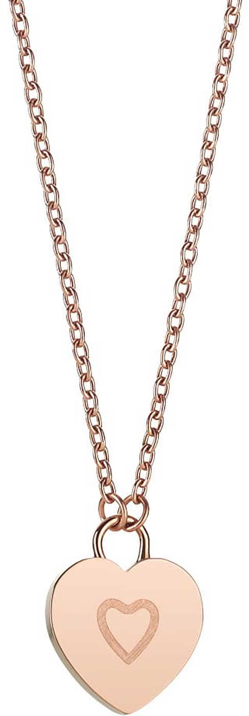 Halsband med hjärtformat hänge i metall, beige hjärta med ett litet hjärta i relief