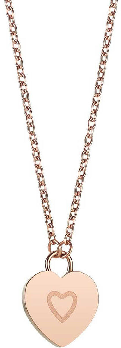 Halsband med hjärtformat hänge i metall, beige hjärta med ett litet hjärta i relief