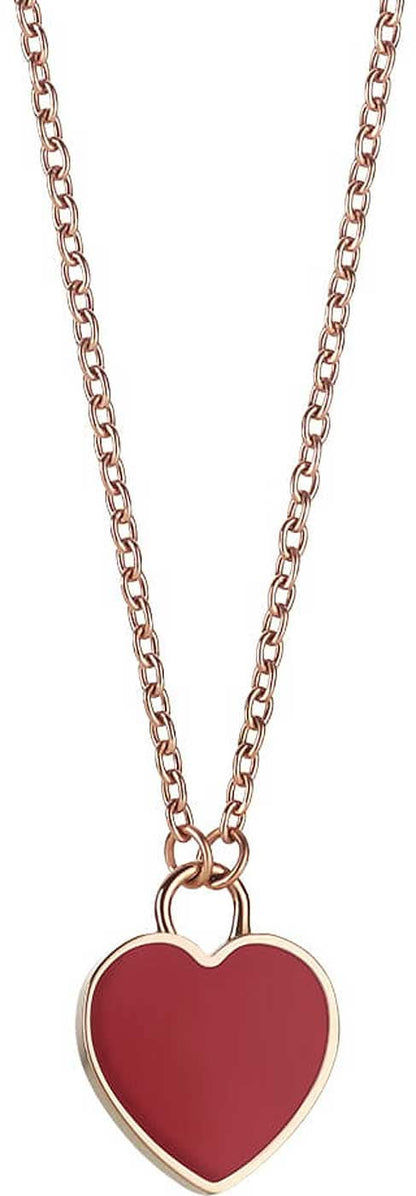 Halsband med hjärtformat hänge i metall, rött hjärta med ljus kant