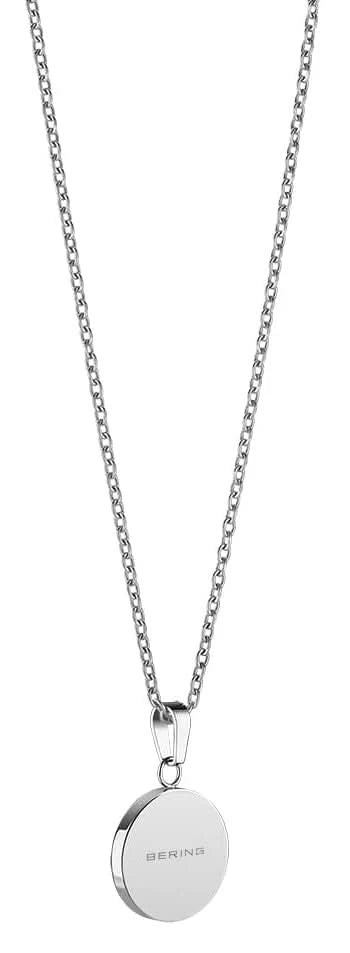 Halsband i rostfritt stål med runt hänge, silverfärgat, med BERING-logotyp