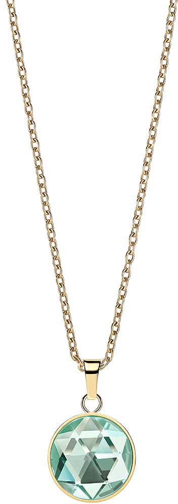 Halsband i rostfritt stål från Bering Jewelry med runt hänge och blågrön sten