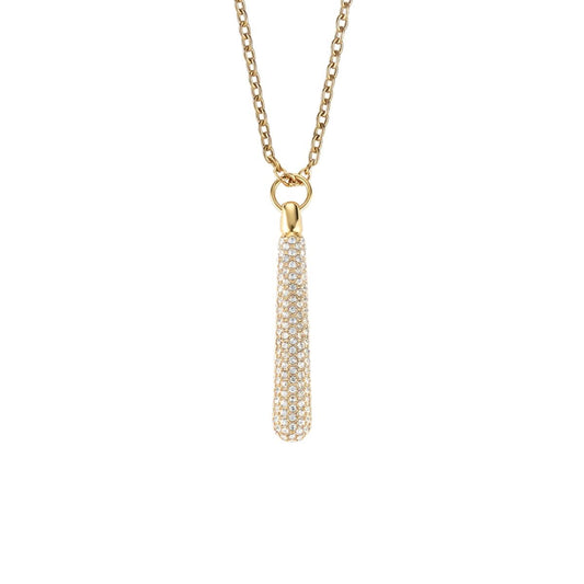 Guldpläterat halsband med cylindriskt pavé-hänge, blankt