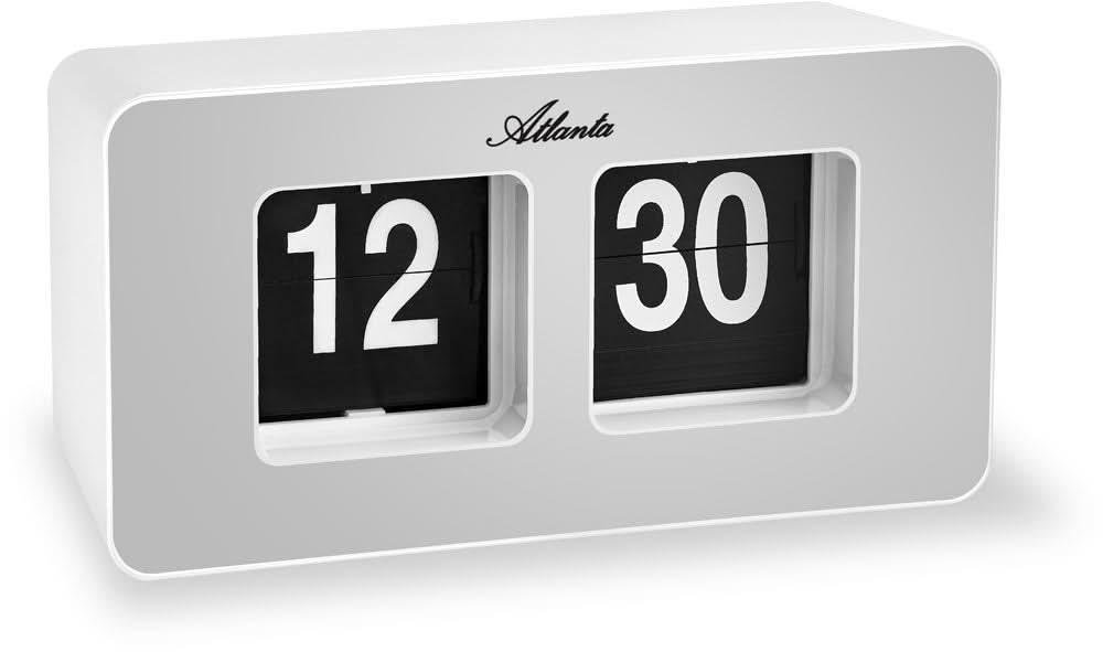 Retro väggklocka med plastfodral och flip-display, visar 12 och 30