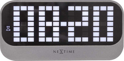 Nextime bordsklocka med LED digital display och larm, grått akrylhölje