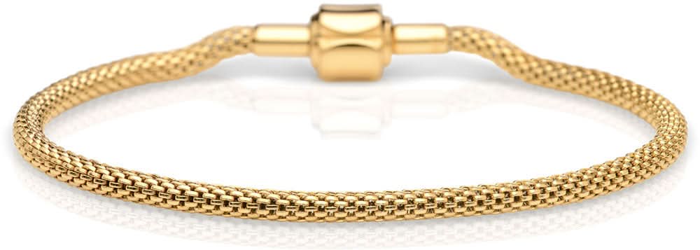 Bering Jewelry armband i rostfritt stål med guldfärgat spänne och flätat band