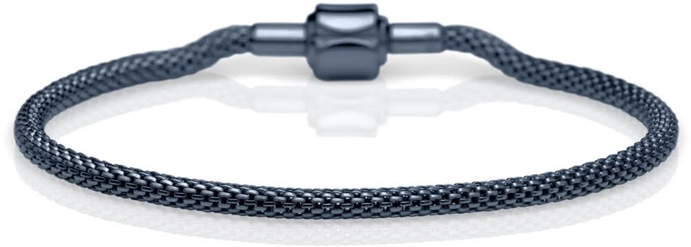 Armband i rostfritt stål med mörkblått flätat band och silverfärgat klicklås
