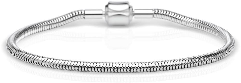 Armband i rostfritt stål, silverfärgad ormlänk med rektangulär låsögla