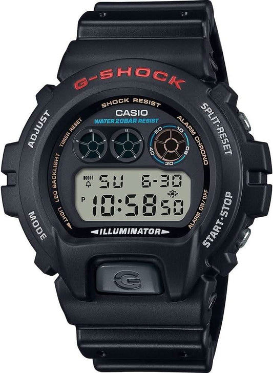 Casio G-Shock digital klocka, svart boett och armband, belyst LCD-display