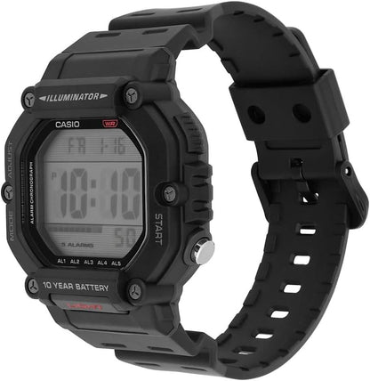 Herrarnas digitala klocka med svart armband, sidovy och digital display