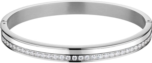 Bering armband i rostfritt stål med klara prydnadsstenar längs kanten, 190 mm