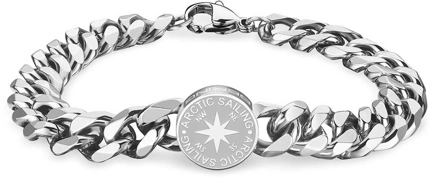 Armband i rostfritt stål med länkkedja och rund graverad smyckesbricka