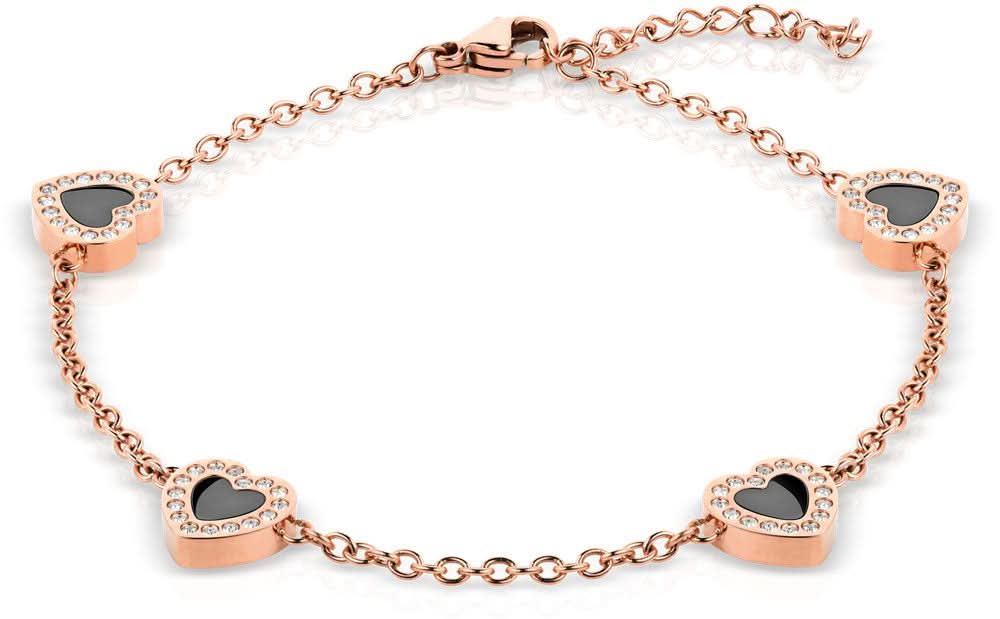 Rosétonat armband med hjärtberlocker och svart detalj