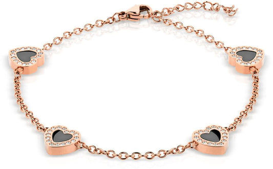 Rosétonat armband med hjärtberlocker och svart detalj
