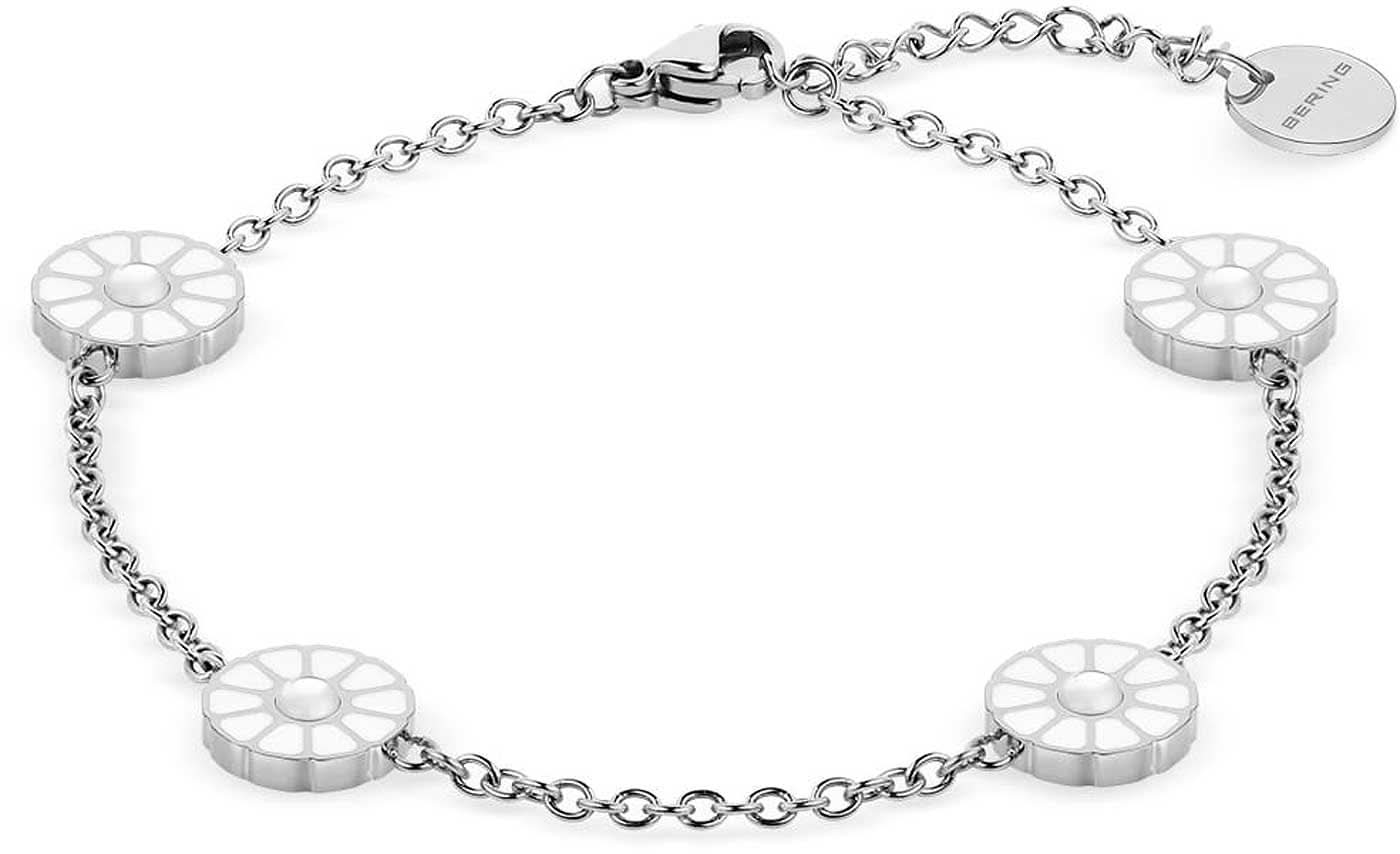 Rostfritt stålarmband med fyra runda brickor och kedjelänkar, Bering Jewelry-hänge