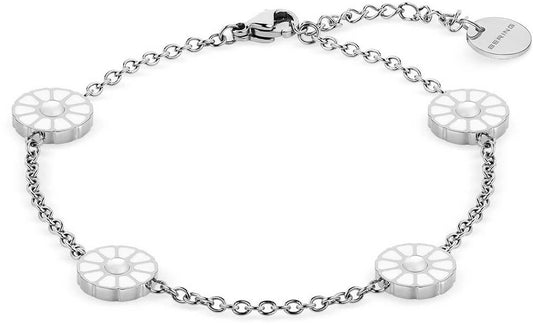 Rostfritt stålarmband med fyra runda brickor och kedjelänkar, Bering Jewelry-hänge