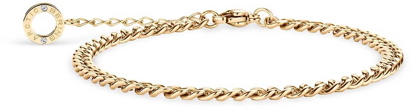 Armband i pansarkedja med rund bricka och glaselement, guldbelagt