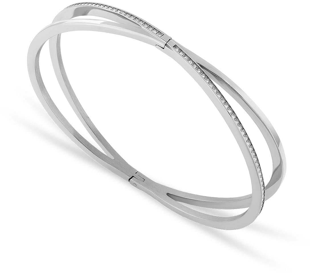 Armband i rostfritt stål med stenar längs kanten och rektangulärt lås