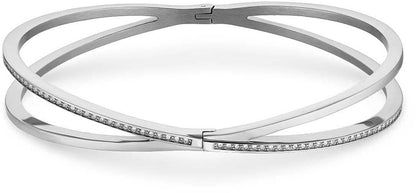 Armband i rostfritt stål med stenutsmyckning och spänne, platt dubbeldesign