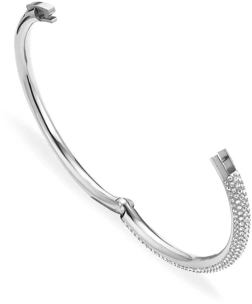 Armband i rostfritt stål med pavé-infattade zirkoner, vikbart spänne och glänsande stenar