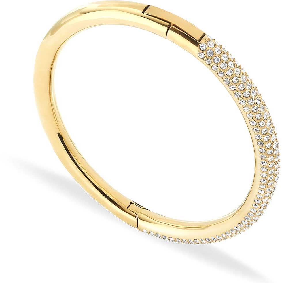 Guldpläterat armband med strassrad längs ytterkanten och gångjärn