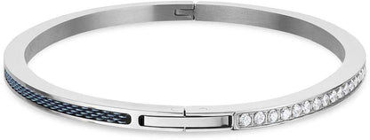 Armband i rostfritt stål med blått inlägg, spänne och en rad med zirkoniastenar