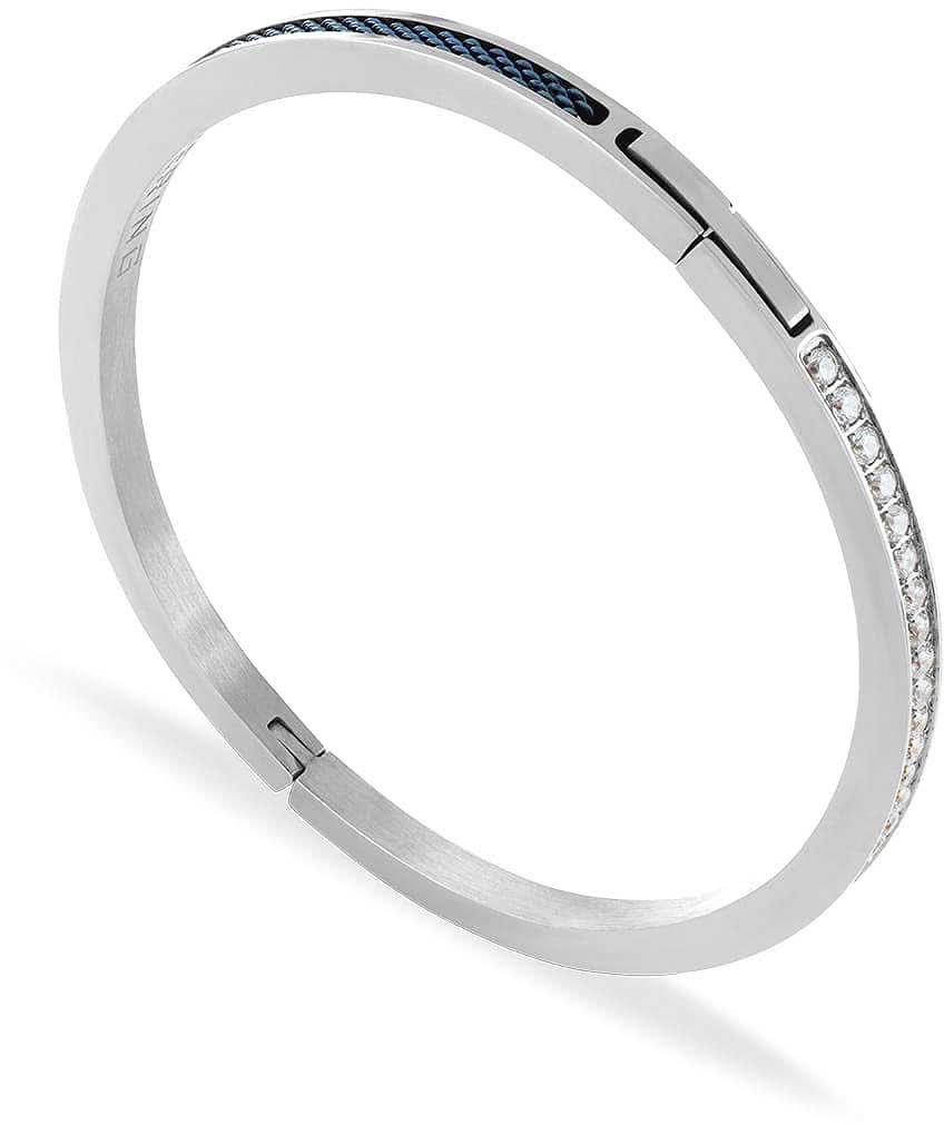 Armband i rostfritt stål, sidovy med spänne och zirkonia längs kanten