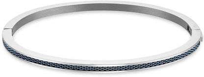 Armband i rostfritt stål med blå insats och fint mönster vid kanten