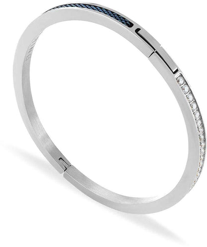 Armband i rostfritt stål med blå insats, stenprydd kant och spänne