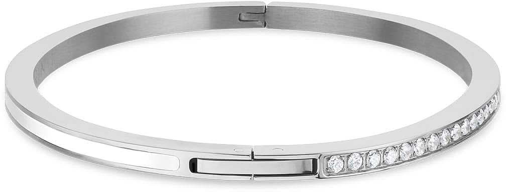 Armband i rostfritt stål med spänne och dekorativ rad av klara stenar