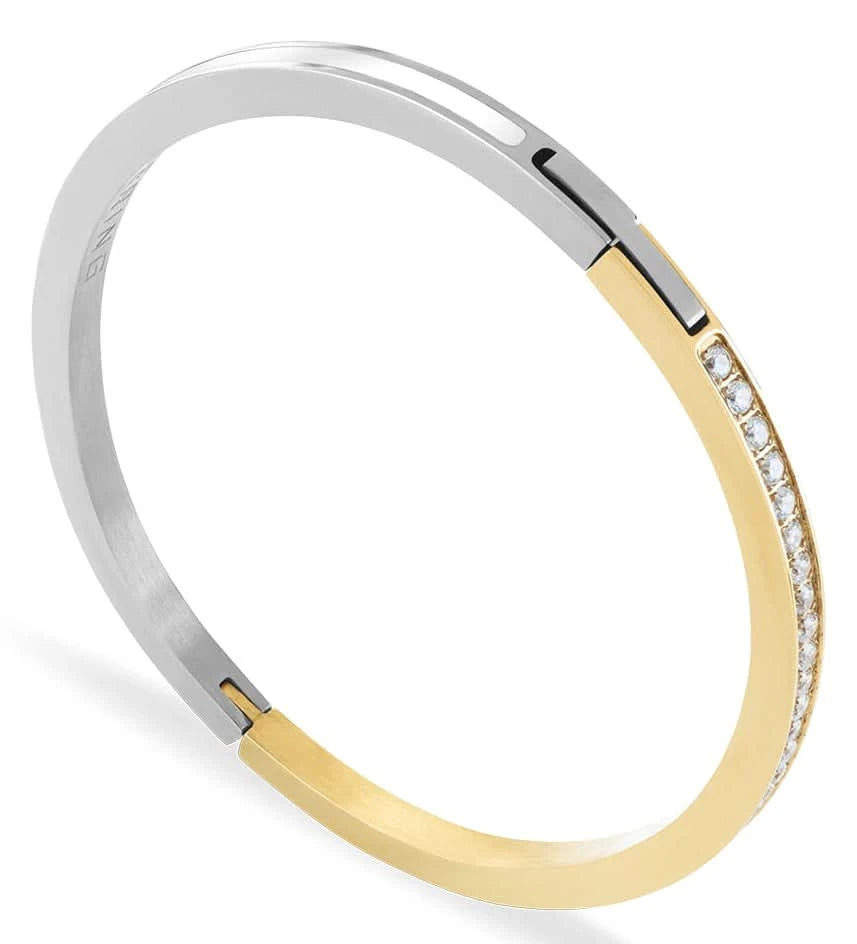 Armband i rostfritt stål, tvåfärgat med rektangulärt element och zirkonia längs kanten