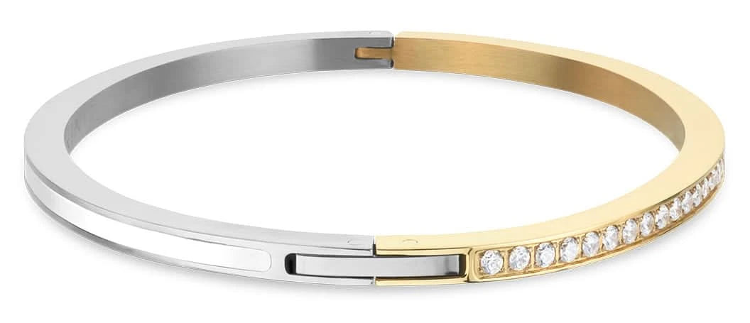 Armband i rostfritt stål med guldfärgad kant och en rad zirkonia i tvåfärgad design