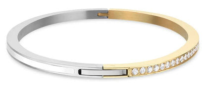 Armband i rostfritt stål med guldfärgad kant och en rad zirkonia i tvåfärgad design