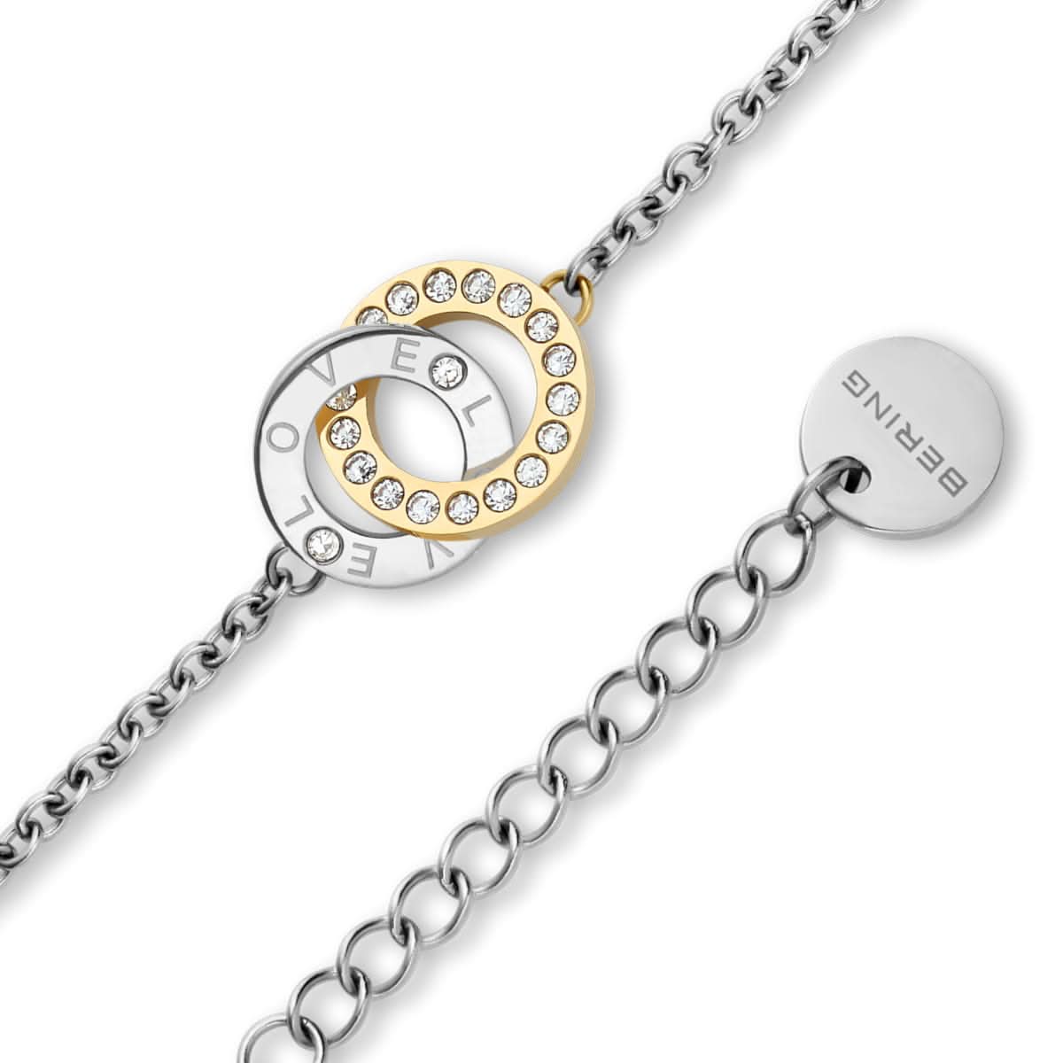 Damarmband: rund smycke med strass, silver/guldpläterad och länkar