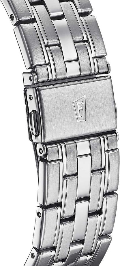 Armband i rostfritt stål med spänne, silverfärgad kronografklocka