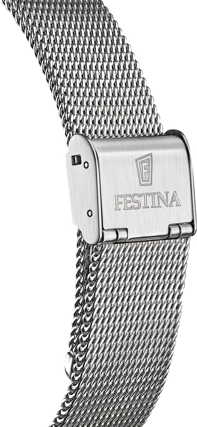 Festina herrarmbandsur med silverfärgat vikspänne på metallänkarmband